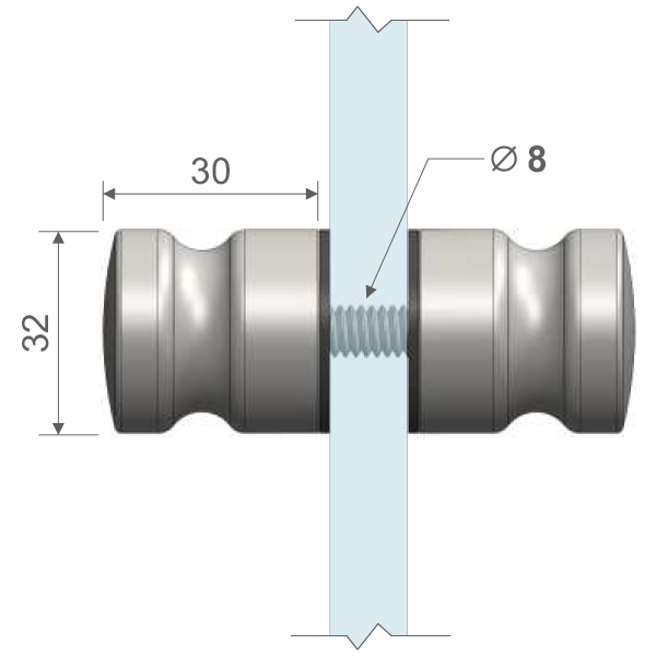 Pomo conector para vidrio HRD 1501 Aluminio — vista técnica